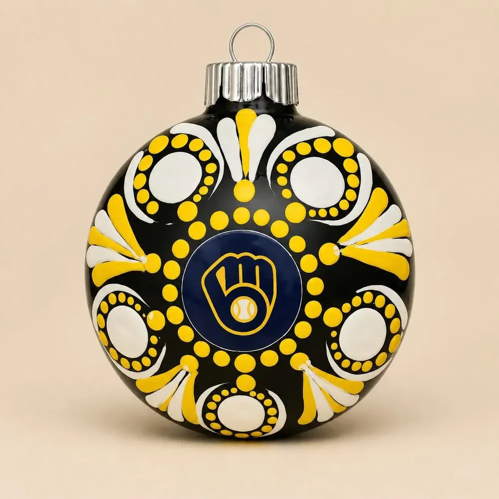 Milwaukee Brewers Shatterproof 3 Inch Hand Painted Mandala Ornament